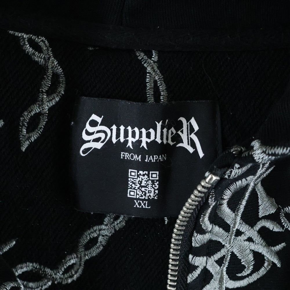 SUPPLIER(サプライヤ) CROSS CHAIN EMBROIDERY ZIP HOODIE クロスチェーン ジップアップフーディパーカー ブラック