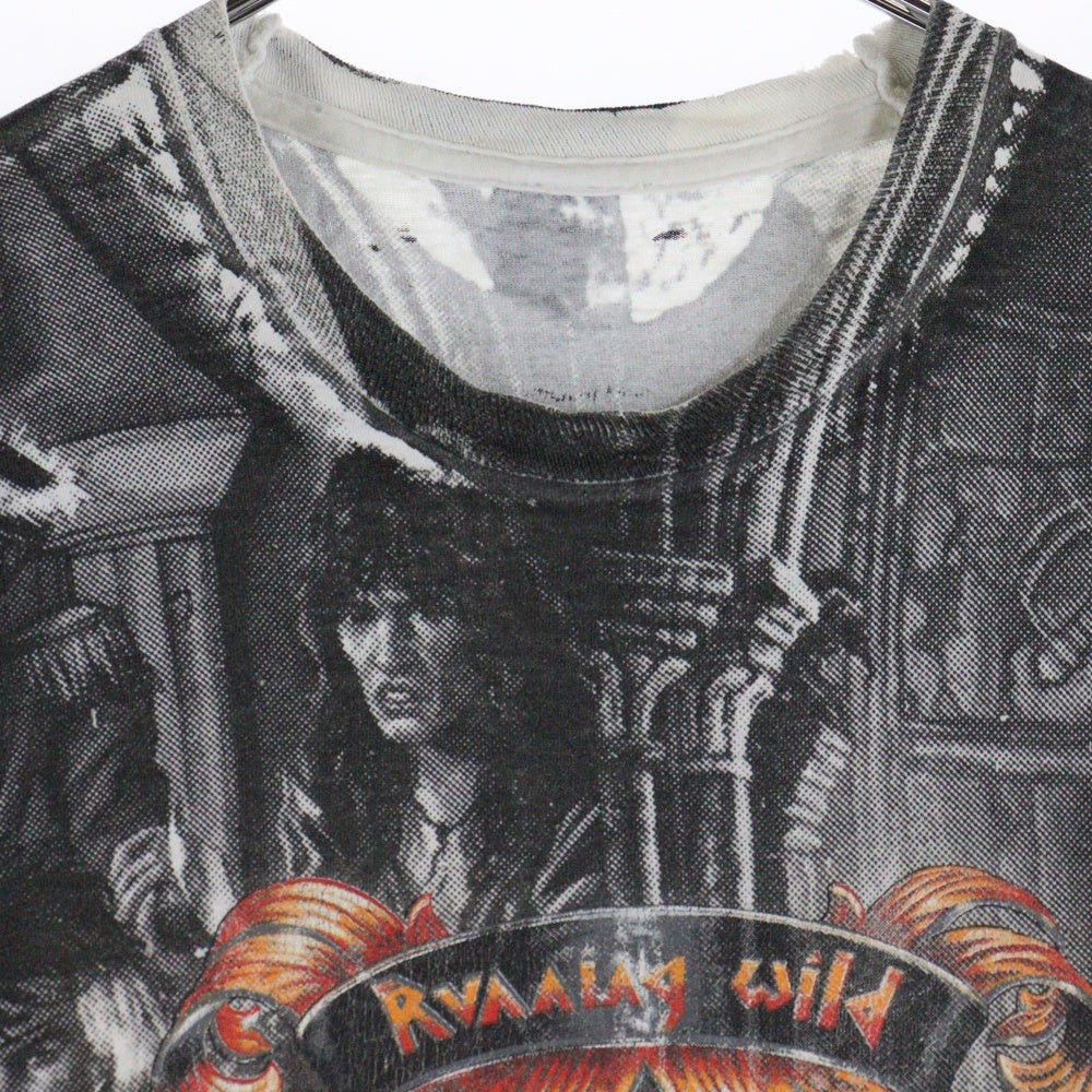 VINTAGE(ヴィンテージ) 90s RUNNING WILD AOP METAL ランニング ワイルド 総柄 クルーネック半袖カットソー グレー