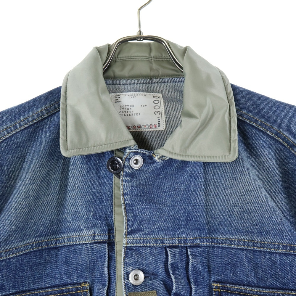 Sacai(サカイ) ナイロンドッキング デニムジャケット インディゴ/カーキ 23-03000M