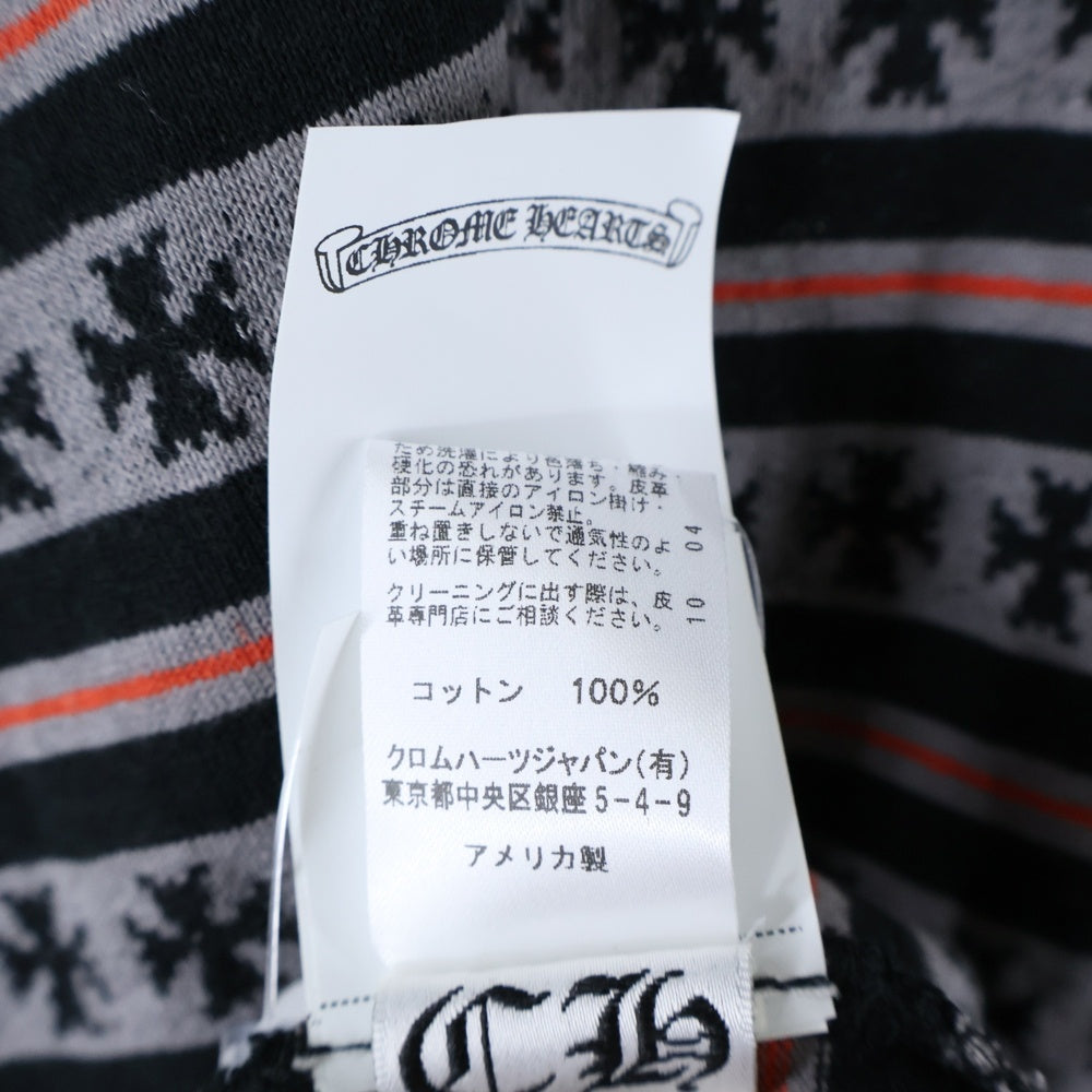 CHROME HEARTS(クロムハーツ) Y Not Stripe Cross Tee クロムハーツ×マッティボーイ ワイノットストライプクロス半袖Tシャツ カットソー ボーダー 総柄 チョンパー 刺繍ロゴ ブラック/グレー