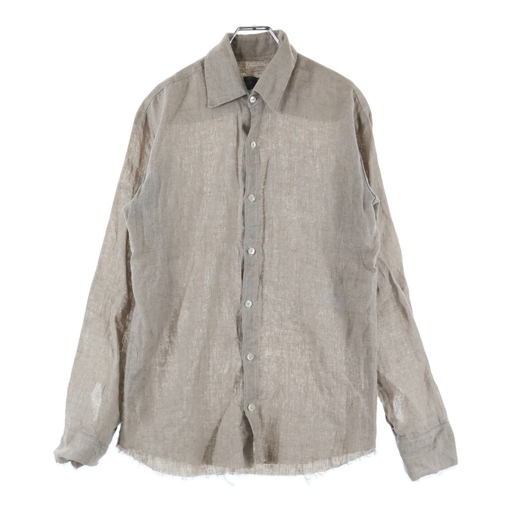 Elena Dawson(エレナドーソン) カットオフ 襟付き リネン長袖シャツ ブラウン