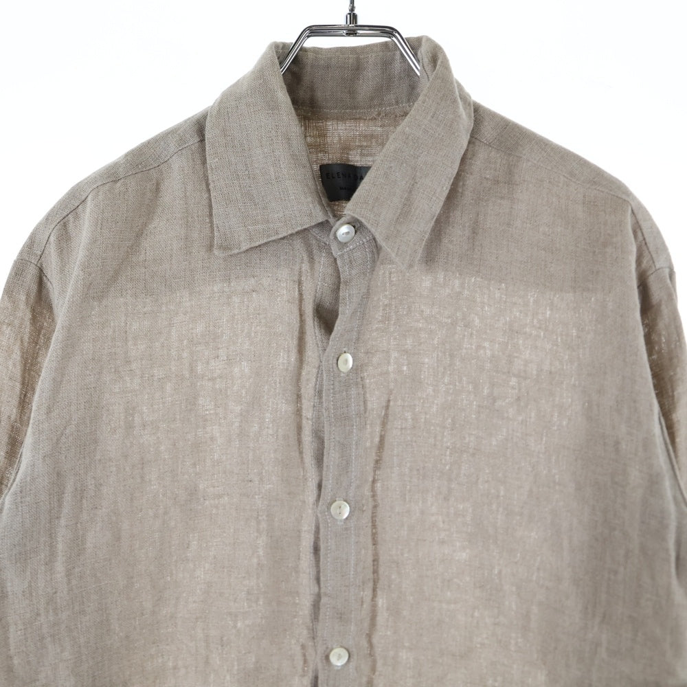 Elena Dawson(エレナドーソン) カットオフ 襟付き リネン長袖シャツ ブラウン