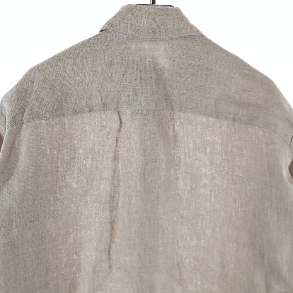 Elena Dawson(エレナドーソン) カットオフ 襟付き リネン長袖シャツ ブラウン