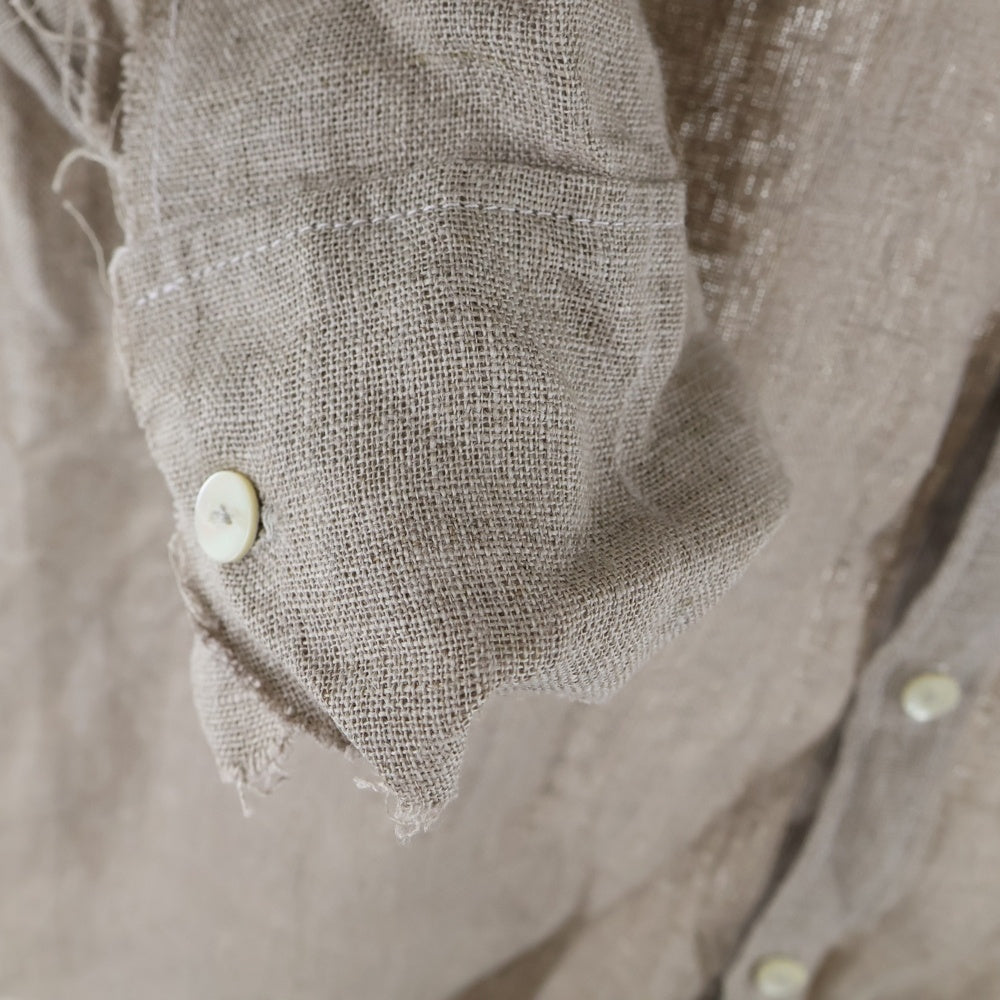 Elena Dawson(エレナドーソン) カットオフ 襟付き リネン長袖シャツ ブラウン