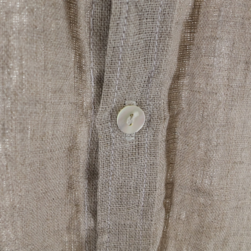 Elena Dawson(エレナドーソン) カットオフ 襟付き リネン長袖シャツ ブラウン