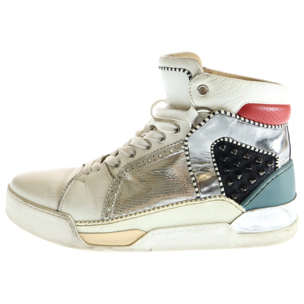 CHRISTIAN LOUBOUTIN(クリスチャンルブタン) LOBIKICK FLAT スタッズ パイソン レザーハイカットスニーカー ホワイト