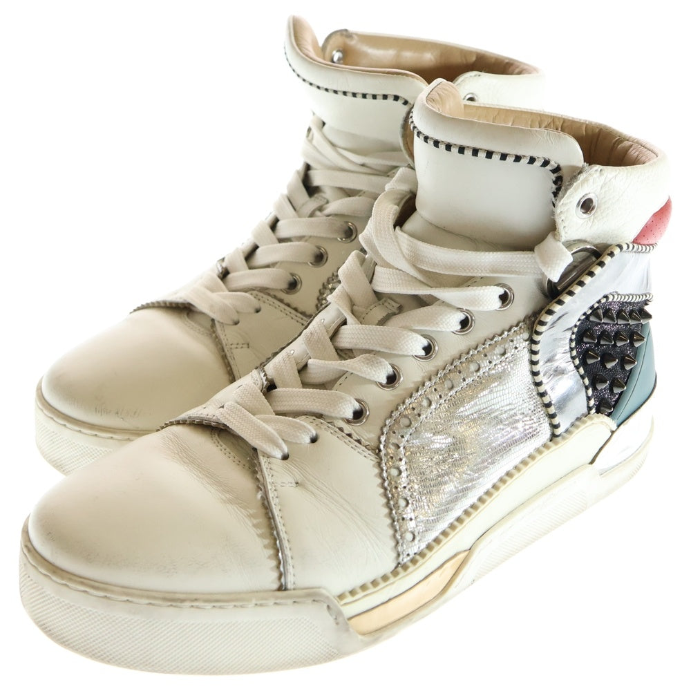 CHRISTIAN LOUBOUTIN(クリスチャンルブタン) LOBIKICK FLAT スタッズ パイソン レザーハイカットスニーカー ホワイト