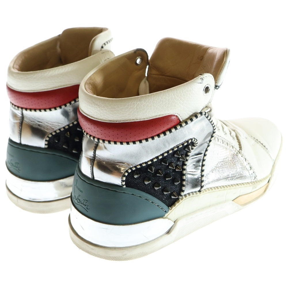 CHRISTIAN LOUBOUTIN(クリスチャンルブタン) LOBIKICK FLAT スタッズ パイソン レザーハイカットスニーカー ホワイト