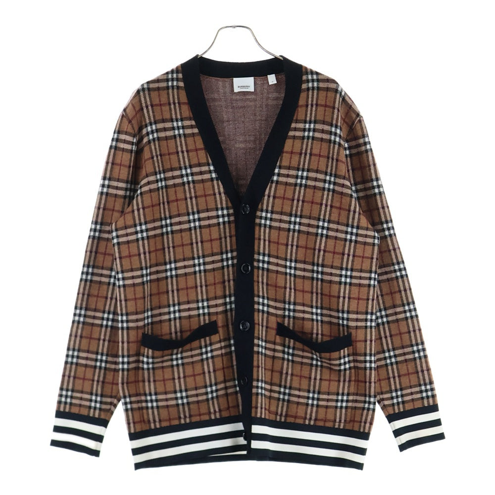 BURBERRY(バーバリー) ノバチェック リブボーダー柄 ニットカーディガン ブラウン 8050766