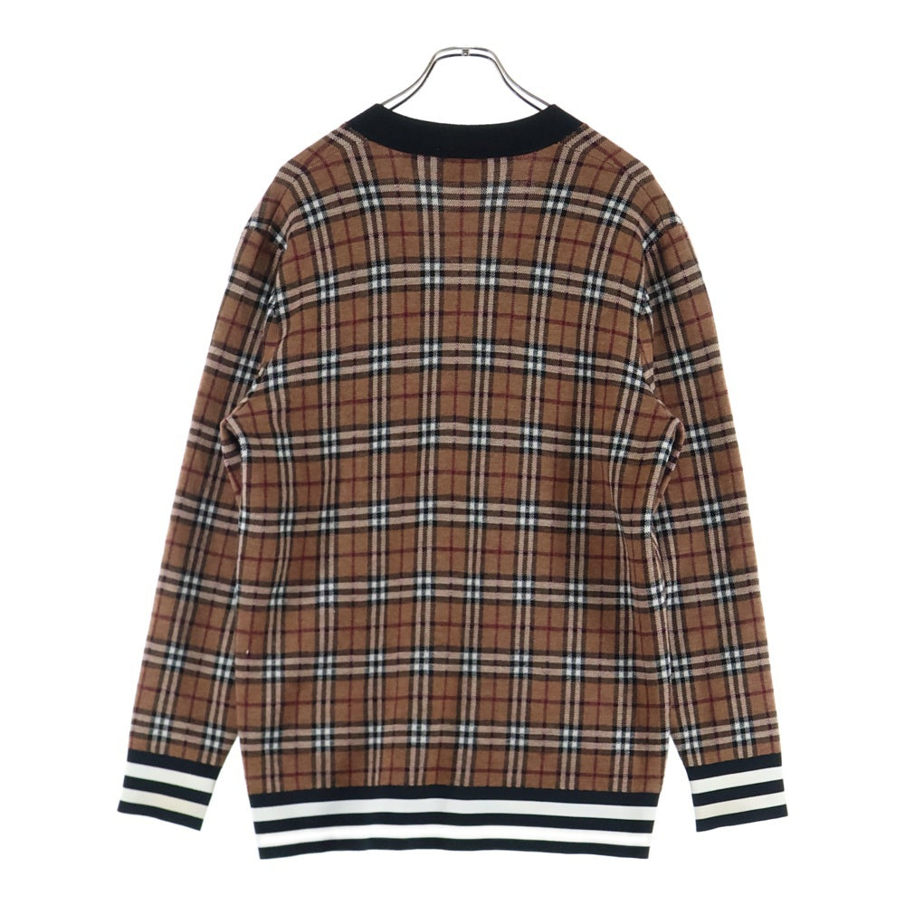 BURBERRY(バーバリー) ノバチェック リブボーダー柄 ニットカーディガン ブラウン 8050766