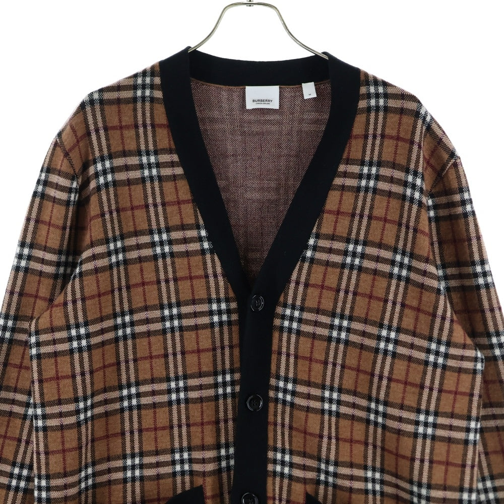 BURBERRY(バーバリー) ノバチェック リブボーダー柄 ニットカーディガン ブラウン 8050766