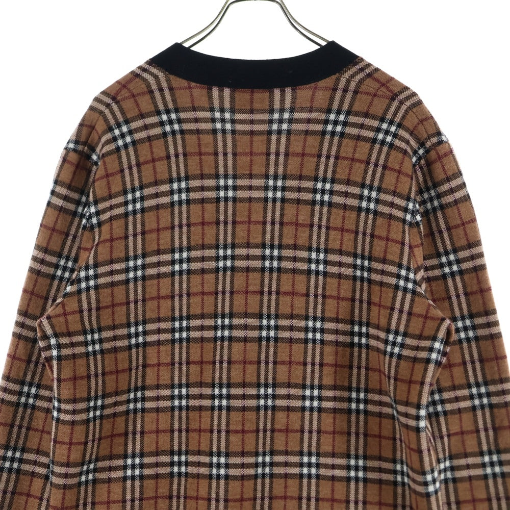 BURBERRY(バーバリー) ノバチェック リブボーダー柄 ニットカーディガン ブラウン 8050766