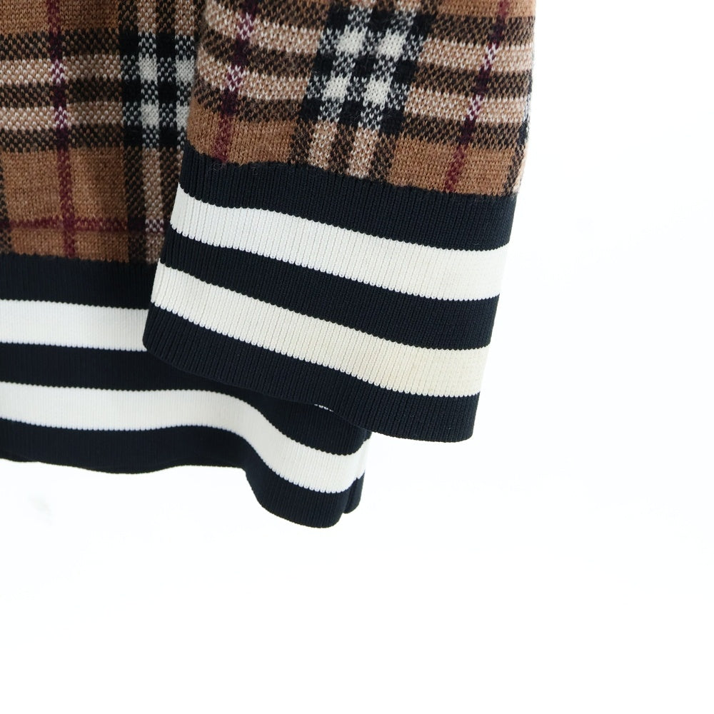 BURBERRY(バーバリー) ノバチェック リブボーダー柄 ニットカーディガン ブラウン 8050766