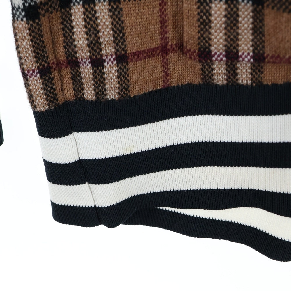 BURBERRY(バーバリー) ノバチェック リブボーダー柄 ニットカーディガン ブラウン 8050766