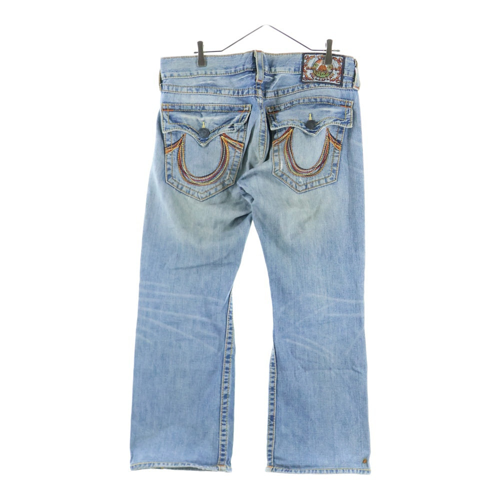 TRUE RELIGION(トゥルーレリジョン) RAINBOW JOEY レインボージョイ ウォッシュ加工 フレアデニムパンツ インディゴ