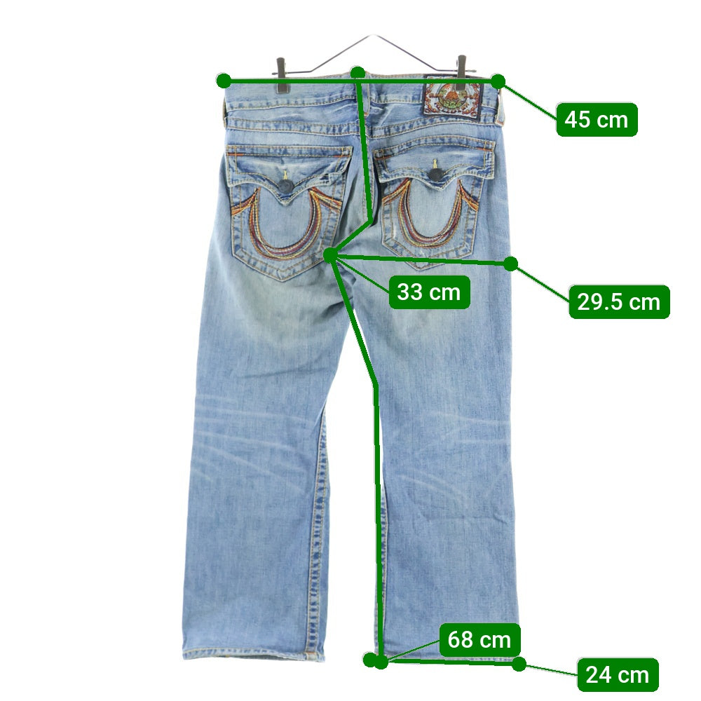 TRUE RELIGION(トゥルーレリジョン) RAINBOW JOEY レインボージョイ ウォッシュ加工 フレアデニムパンツ インディゴ