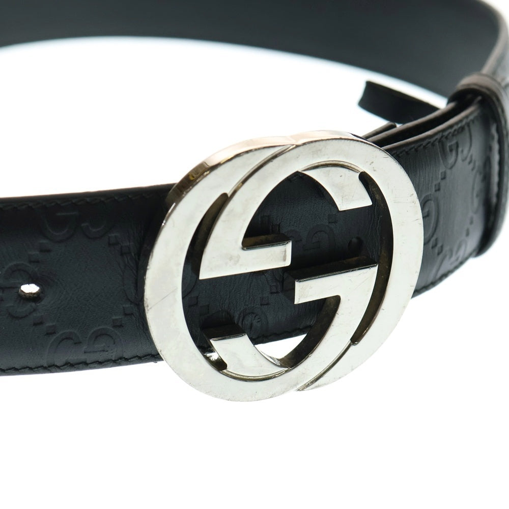 GUCCI(グッチ) インターロッキングG リバーシブル シルバー金具 グッチシマ レザーベルト 473030 ブラック