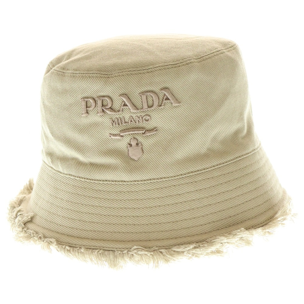 PRADA(プラダ) 23SS ロゴ刺繍 フリンジバケットハット ベージュ 1HC137