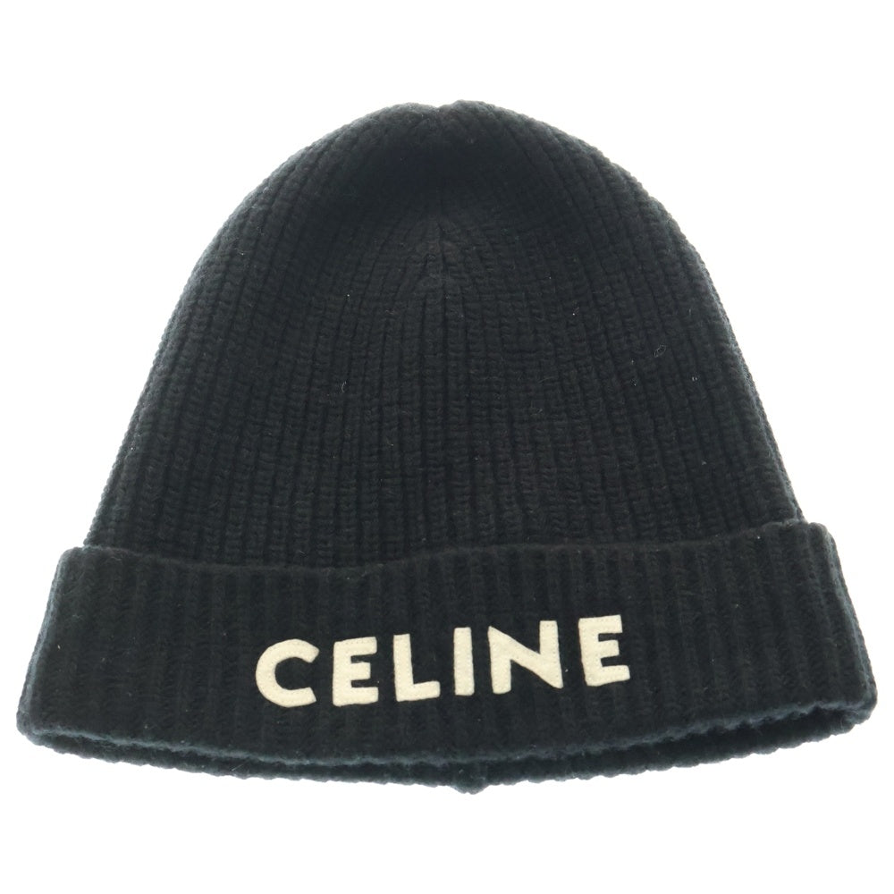 CELINE(セリーヌ) ロゴワッペン付き ニットキャップ ウール ブラック