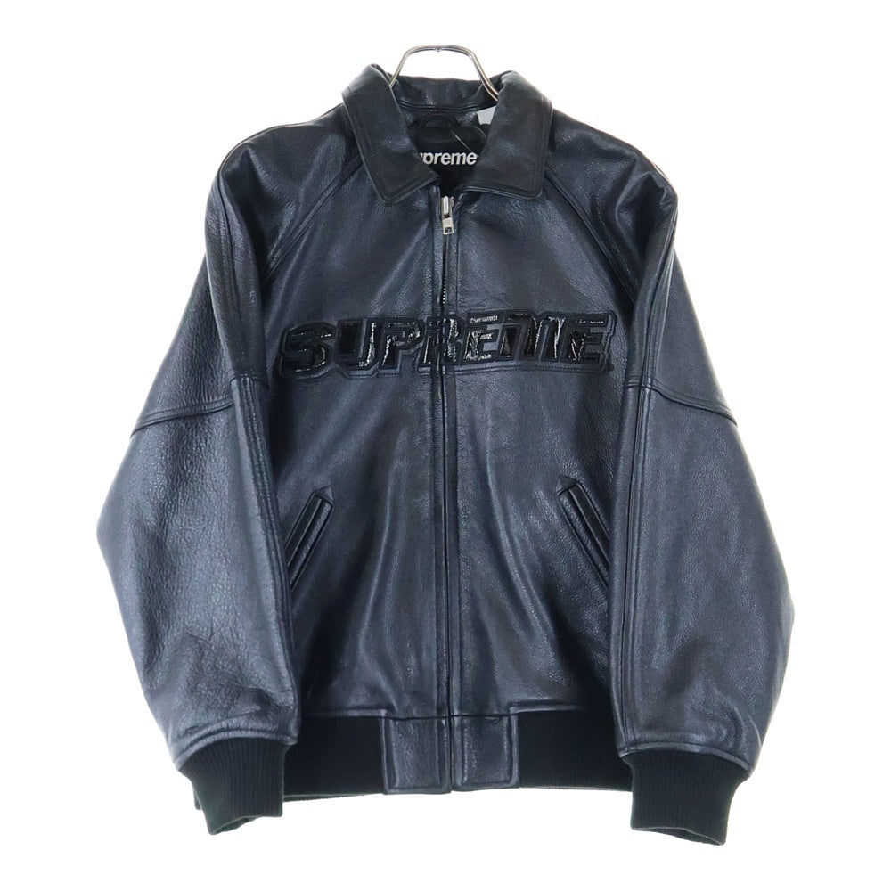 SUPREME(シュプリーム) 22SS Silver Surfer Leather Varsity Jacket フロントロゴ ジップアップ バーシティジャケット ブラック