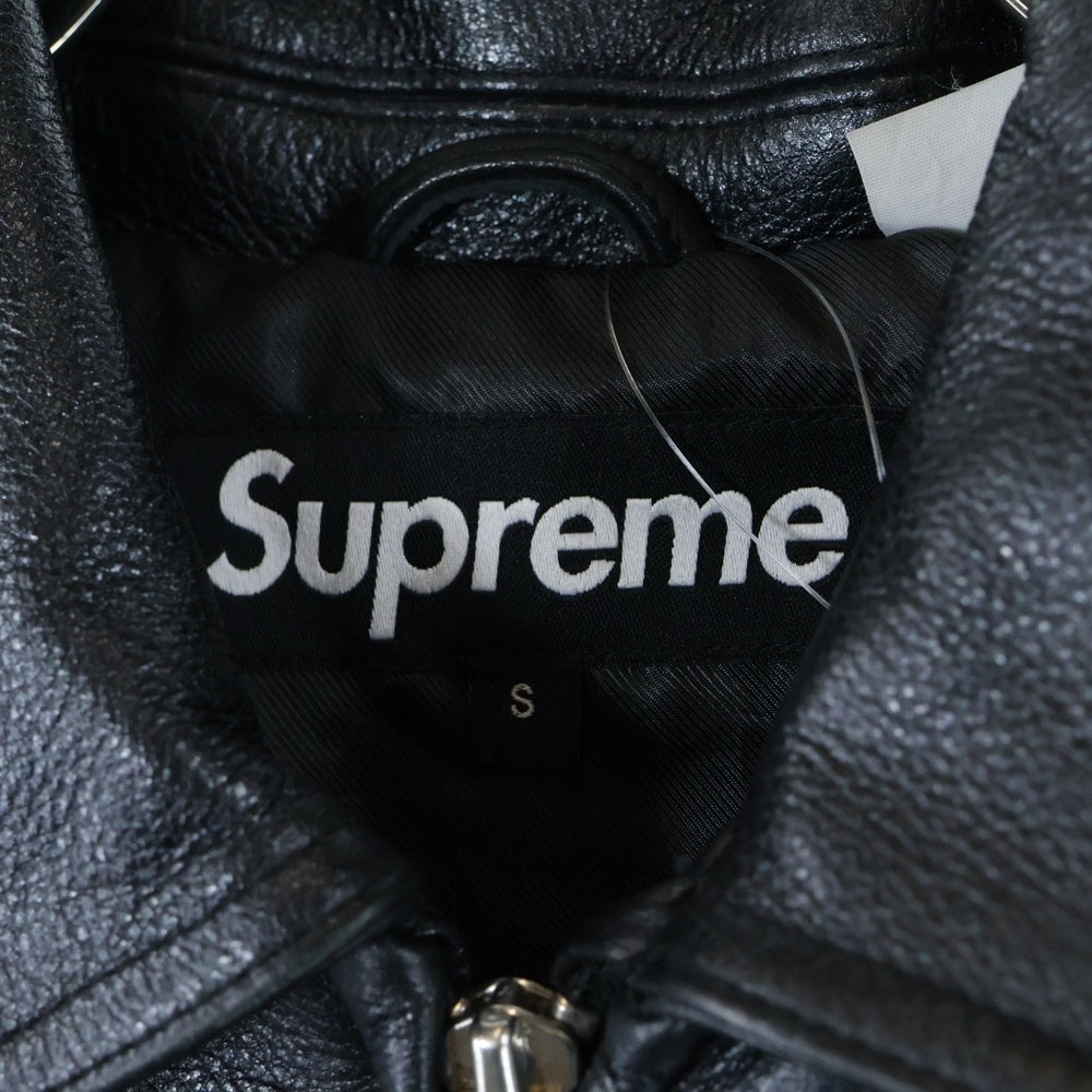 SUPREME(シュプリーム) 22SS Silver Surfer Leather Varsity Jacket フロントロゴ ジップアップ バーシティジャケット ブラック