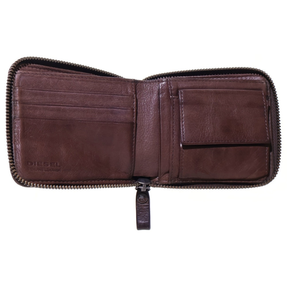 DIESEL(ディーゼル) ロゴ刻印 ジップウォレット ブラウン