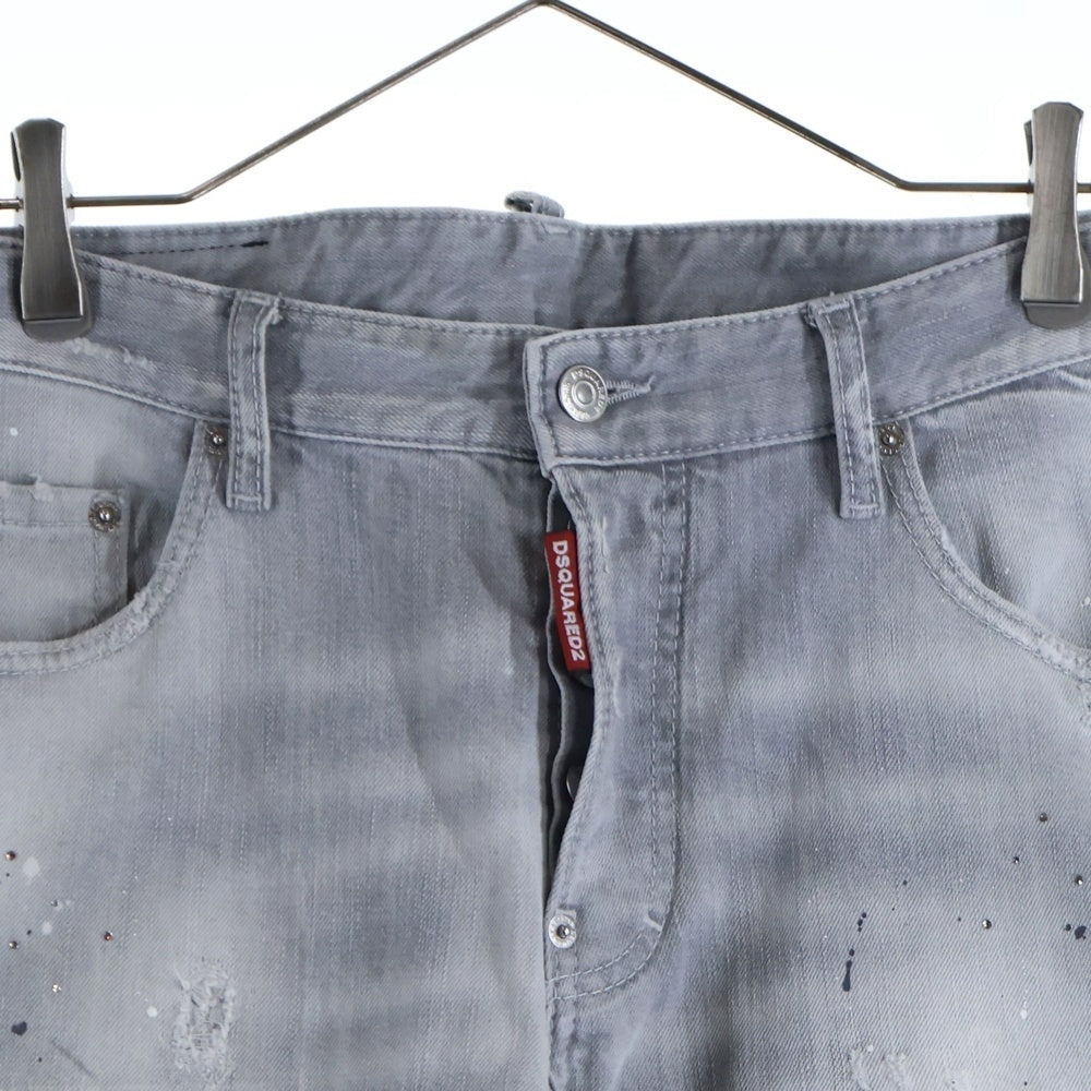 DSQUARED2(ディースクエアード) ライトストーン付き ダメージデニムパンツ グレー S74LB1244 S30260