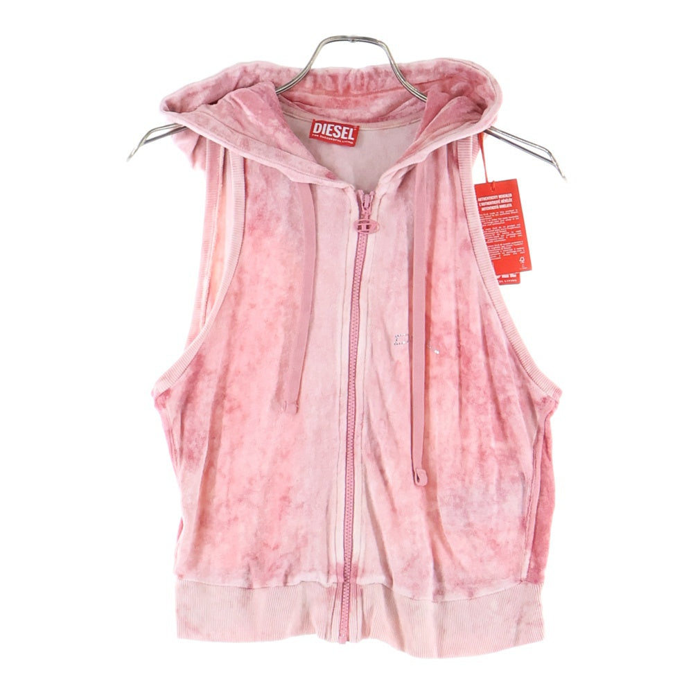 DIESEL(ディーゼル) T-CRITY-N1 ビジューロゴ ベロア フード付き ジップアップ ノースリーブ パーカー ピンク A12135 0KKAL レディース