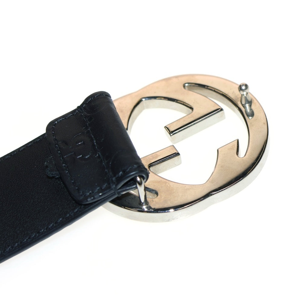 GUCCI(グッチ) GGロゴ インンターロッキング シマ レザー ブラック 411924