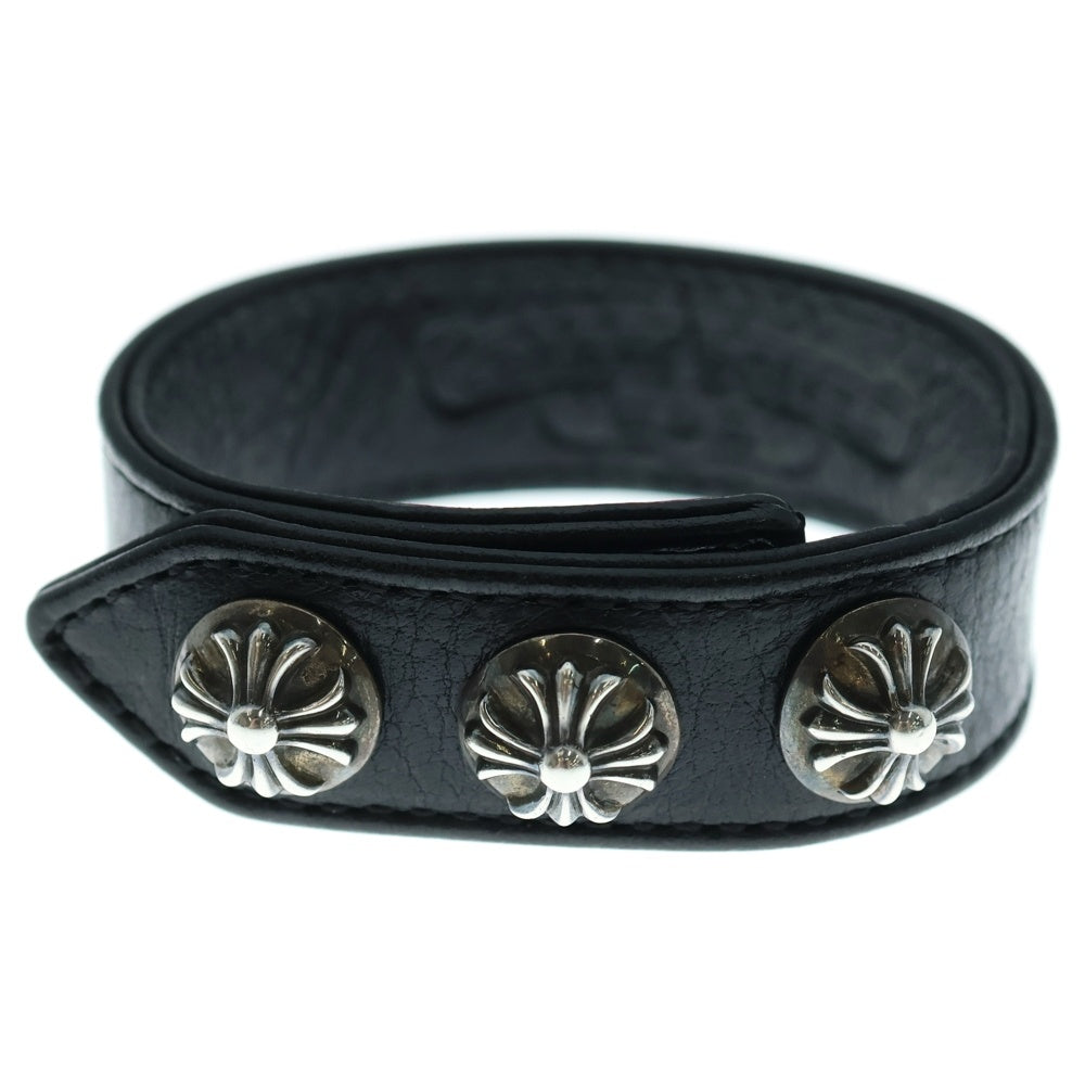 CHROME HEARTS(クロムハーツ) 3BTN 2SNP クロスボール 3ボタン2スナップ レザーブレスレット ブラック/シルバー BCA123