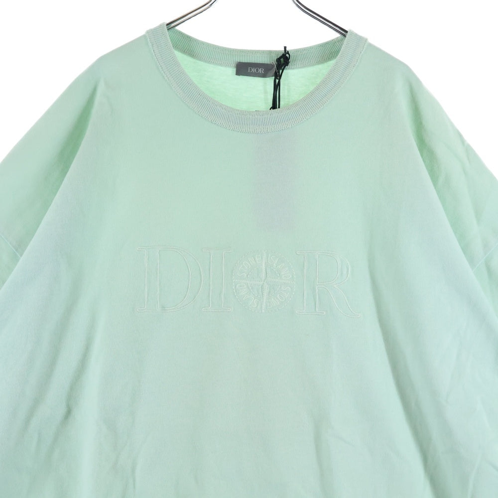 Dior HOMME(ディオールオム) × STONE ISLAND 24AW ロゴ刺繍 クルーネック半袖Tシャツ 493J638A0554 グリーン