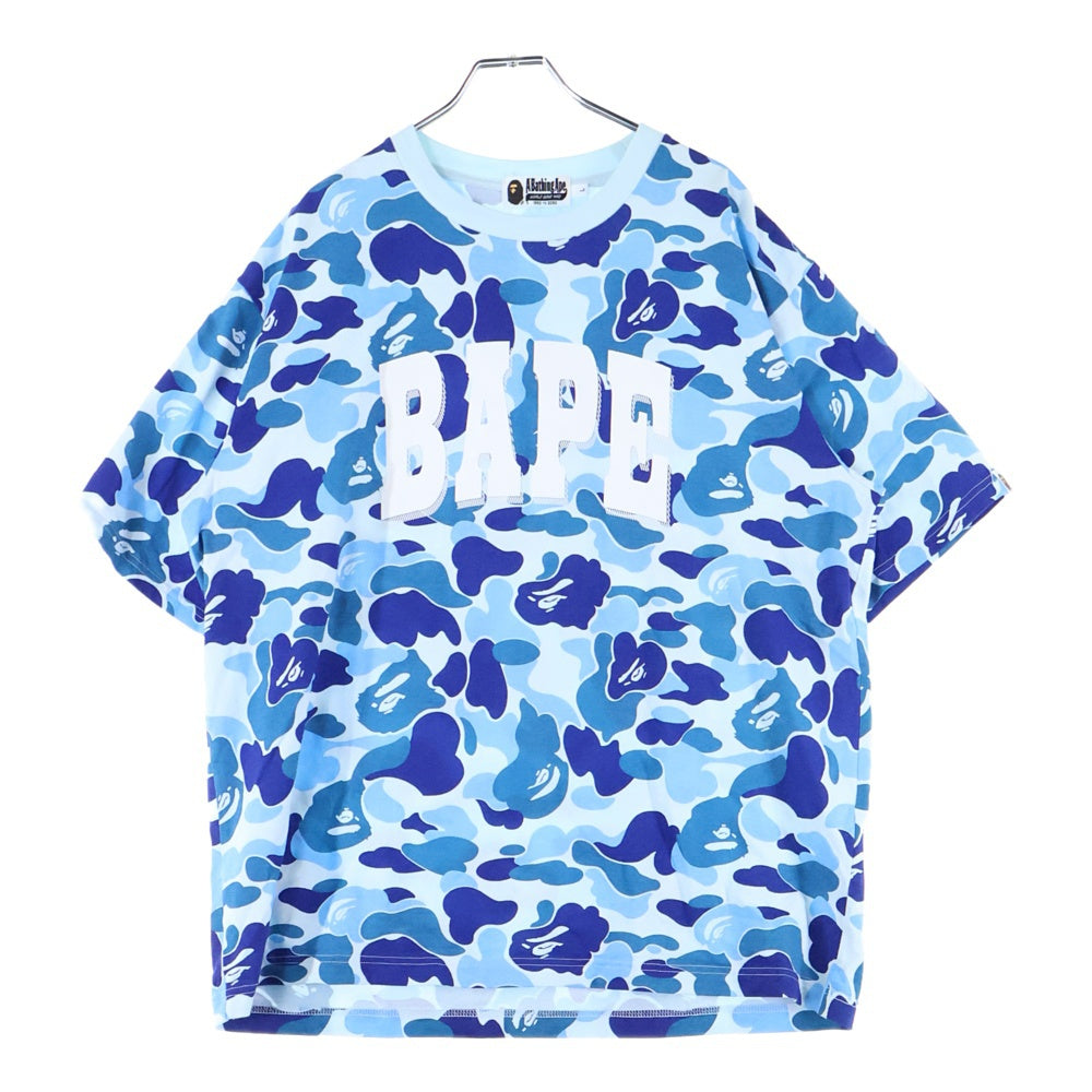 A BATHING APE(アベイシングエイプ) ロゴプリント カモ柄 クルーネック半袖Tシャツ ブルー