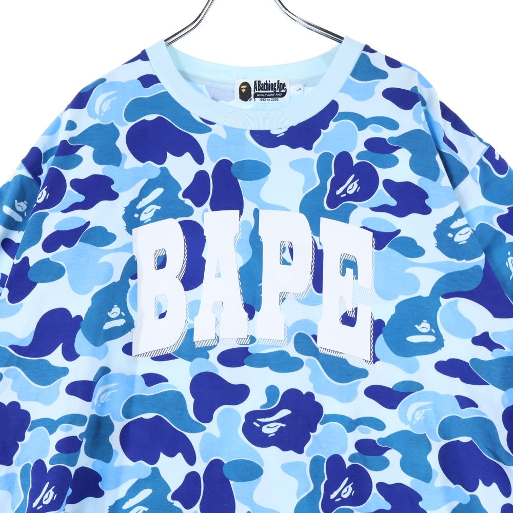 A BATHING APE(アベイシングエイプ) ロゴプリント カモ柄 クルーネック半袖Tシャツ ブルー