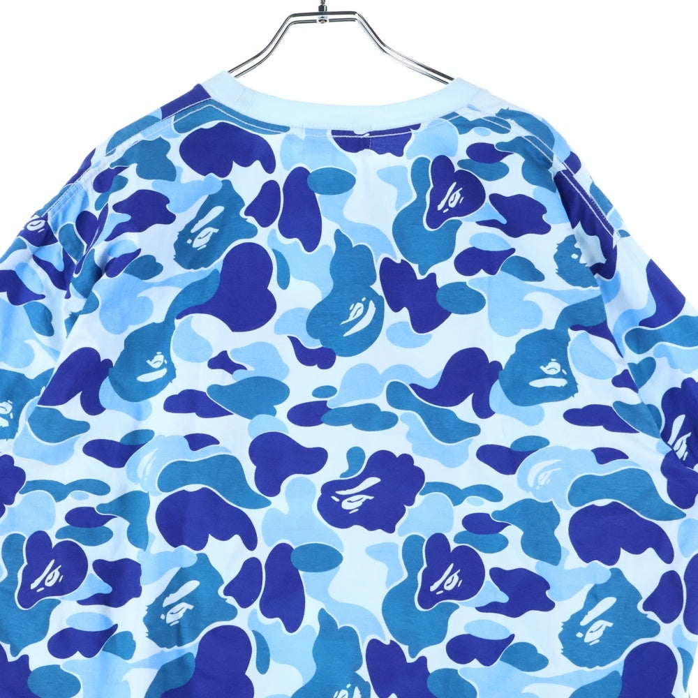 A BATHING APE(アベイシングエイプ) ロゴプリント カモ柄 クルーネック半袖Tシャツ ブルー