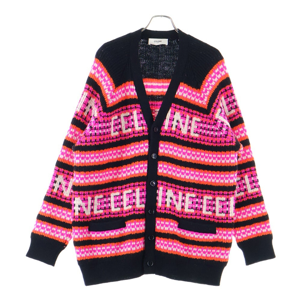 CELINE(セリーヌ) 23SS ロゴスキージャ カードウール オーバーサイズVネックカーディガン ピンク/ブラック 2AC91579S
