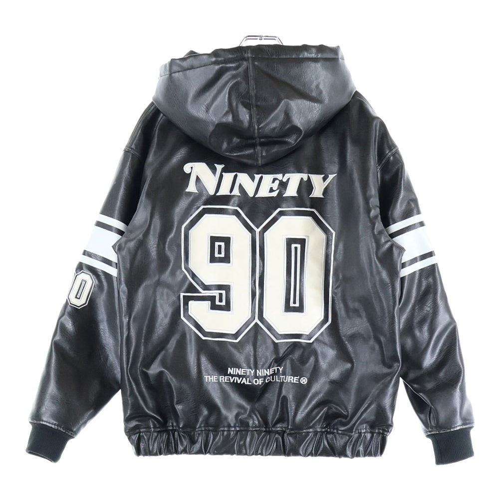 9090(ナインティナインティ) ロゴ刺繍 レザージャケット ブラック NN1871