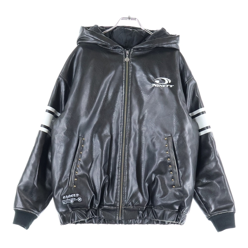 9090(ナインティナインティ) ロゴ刺繍 レザージャケット ブラック NN1871