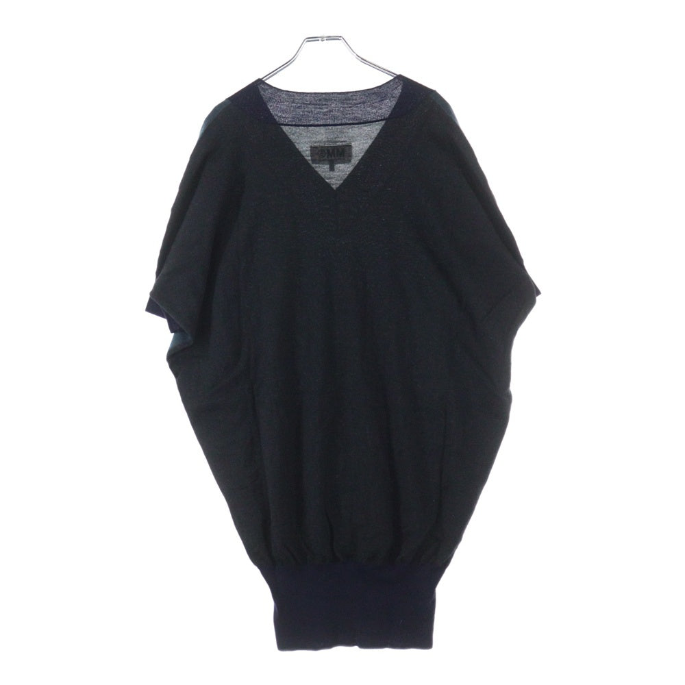 MM6 Maison Margiela(エムエムシックスメゾンマルジェラ) Vネック ニット半袖カットソー グリーン/ネイビー レディース