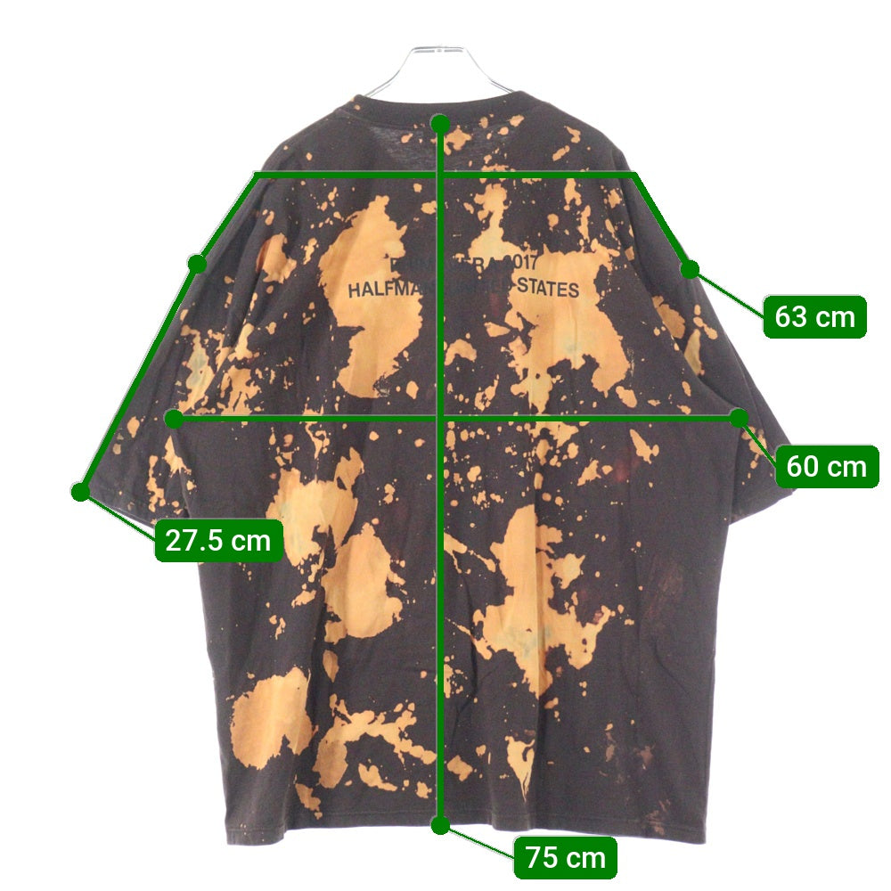 HALFMAN(ハーフマン) ブリーチ加工 ロゴプリント クルーネック半袖Tシャツ ブラウン