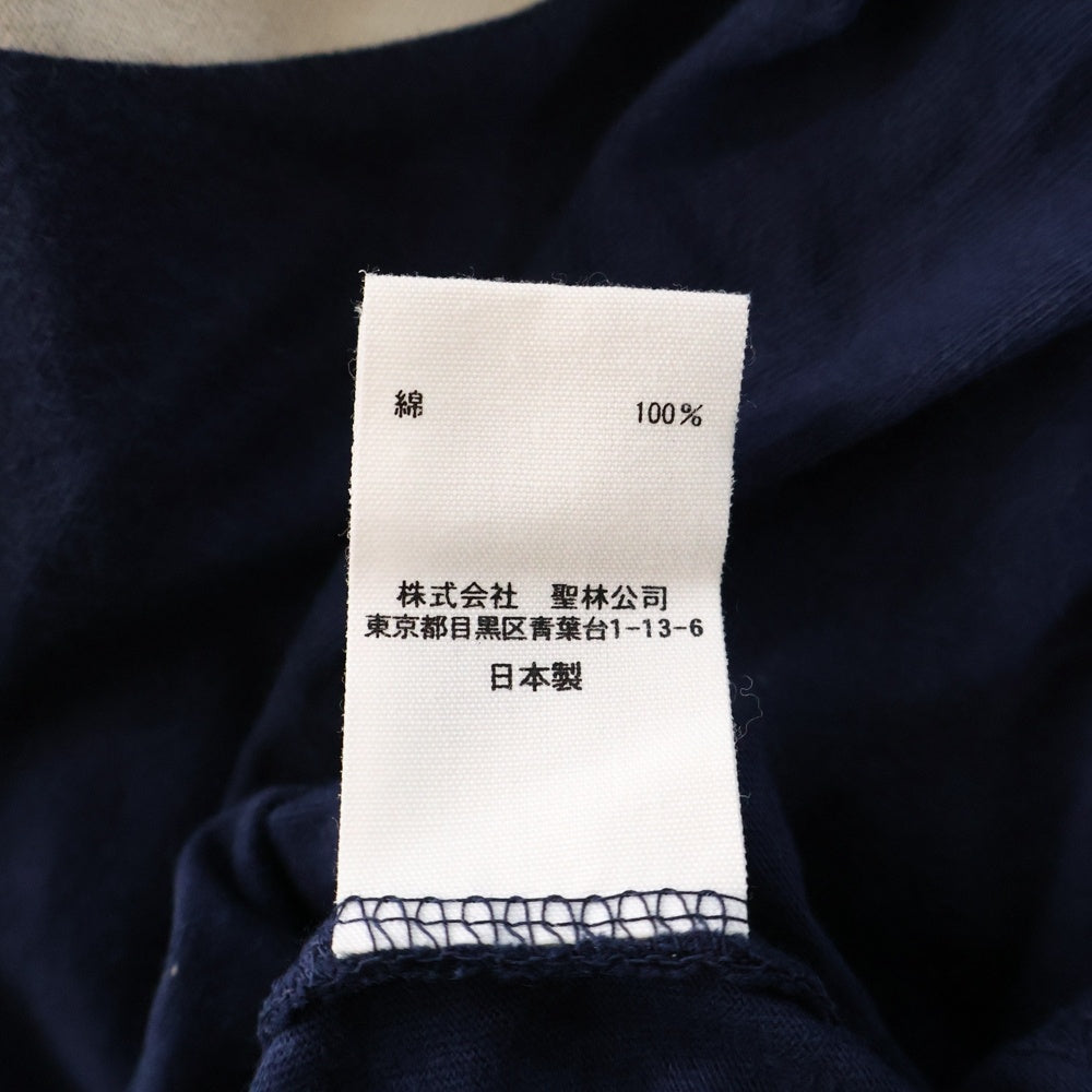 BLUE BLUE(ブルーブルー) フロントプリント クルーネック半袖Tシャツ ネイビー