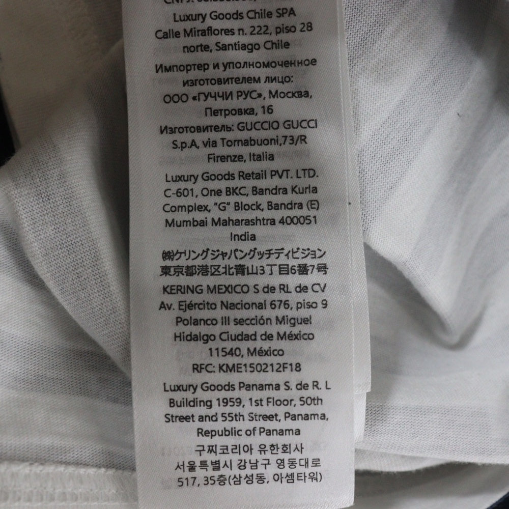 GUCCI(グッチ) ロゴプリント ボーダー柄 クルーネック半袖Tシャツカットソー ホワイト/ネイビー 833925 XJHDL 4632