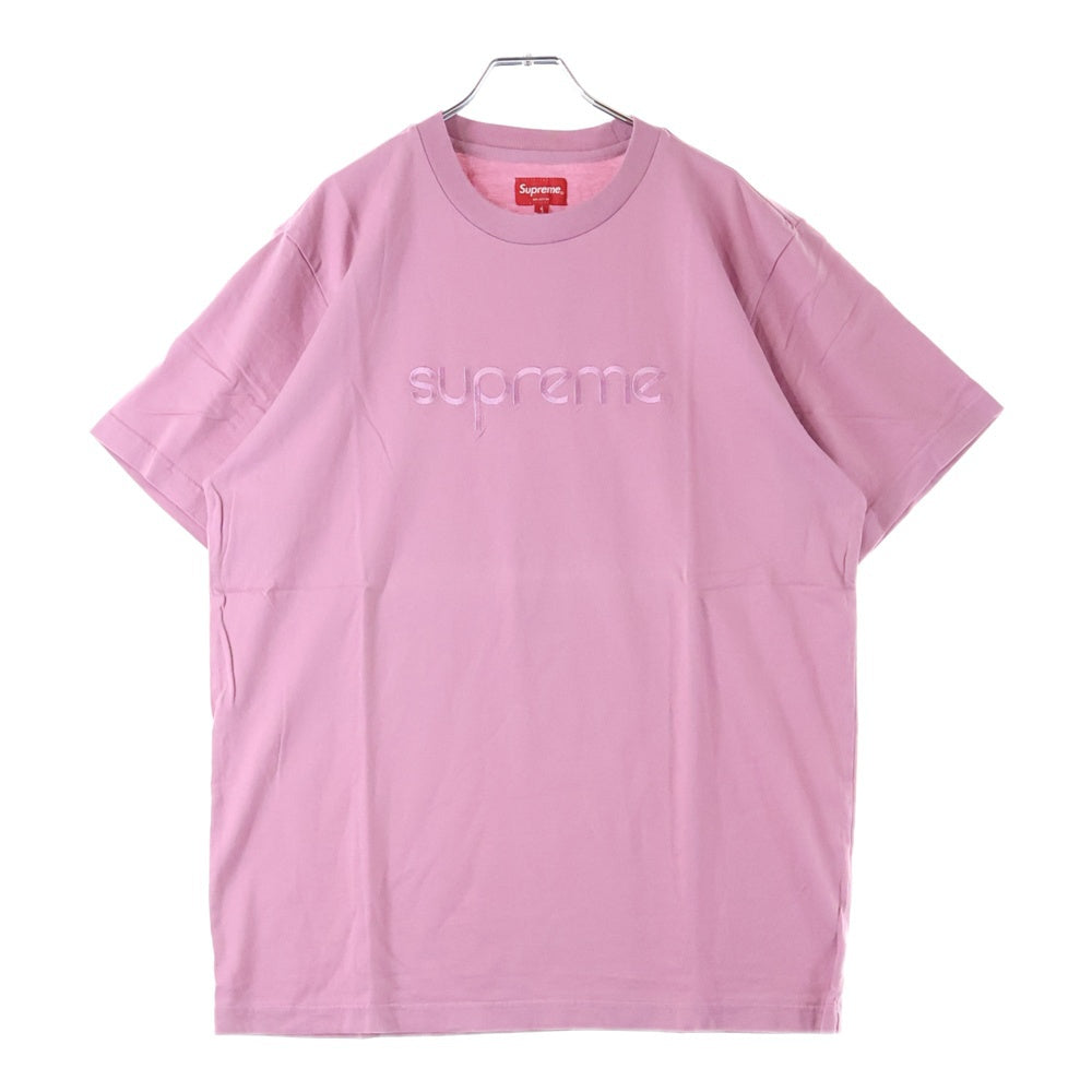 SUPREME(シュプリーム) ロゴ刺繍 クルーネック半袖Tシャツ ピンク