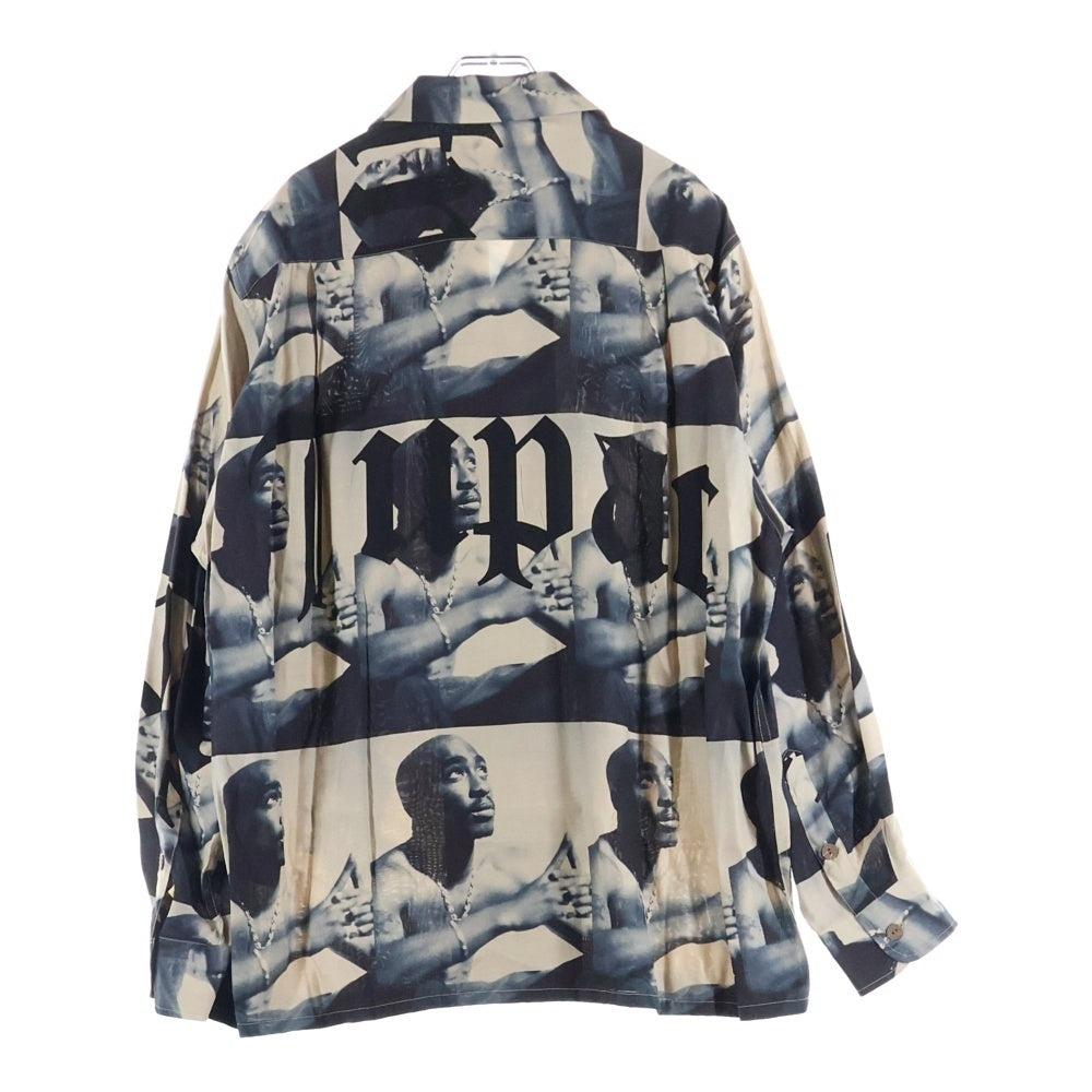 WACKO MARIA(ワコマリア) TUPAC L/L HAWAIAN SHIRTS 2パック 総柄プリント オープンカラー 長袖シャツ ブラウン