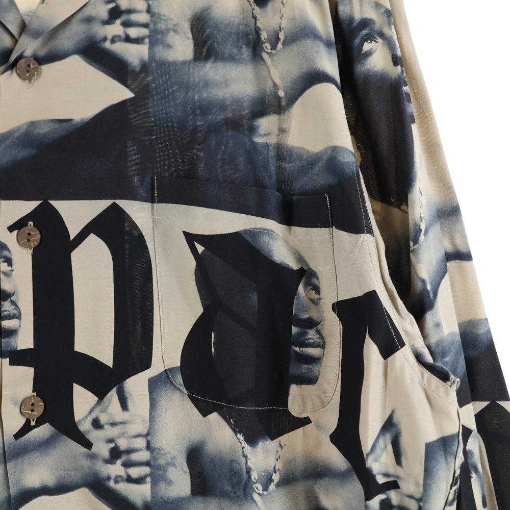 WACKO MARIA(ワコマリア) TUPAC L/L HAWAIAN SHIRTS 2パック 総柄プリント オープンカラー 長袖シャツ ブラウン