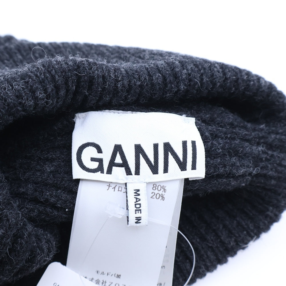 GANNI(ガニー) Light Structured Rib Knit Beanie グレー リブニット帽 ビーニー