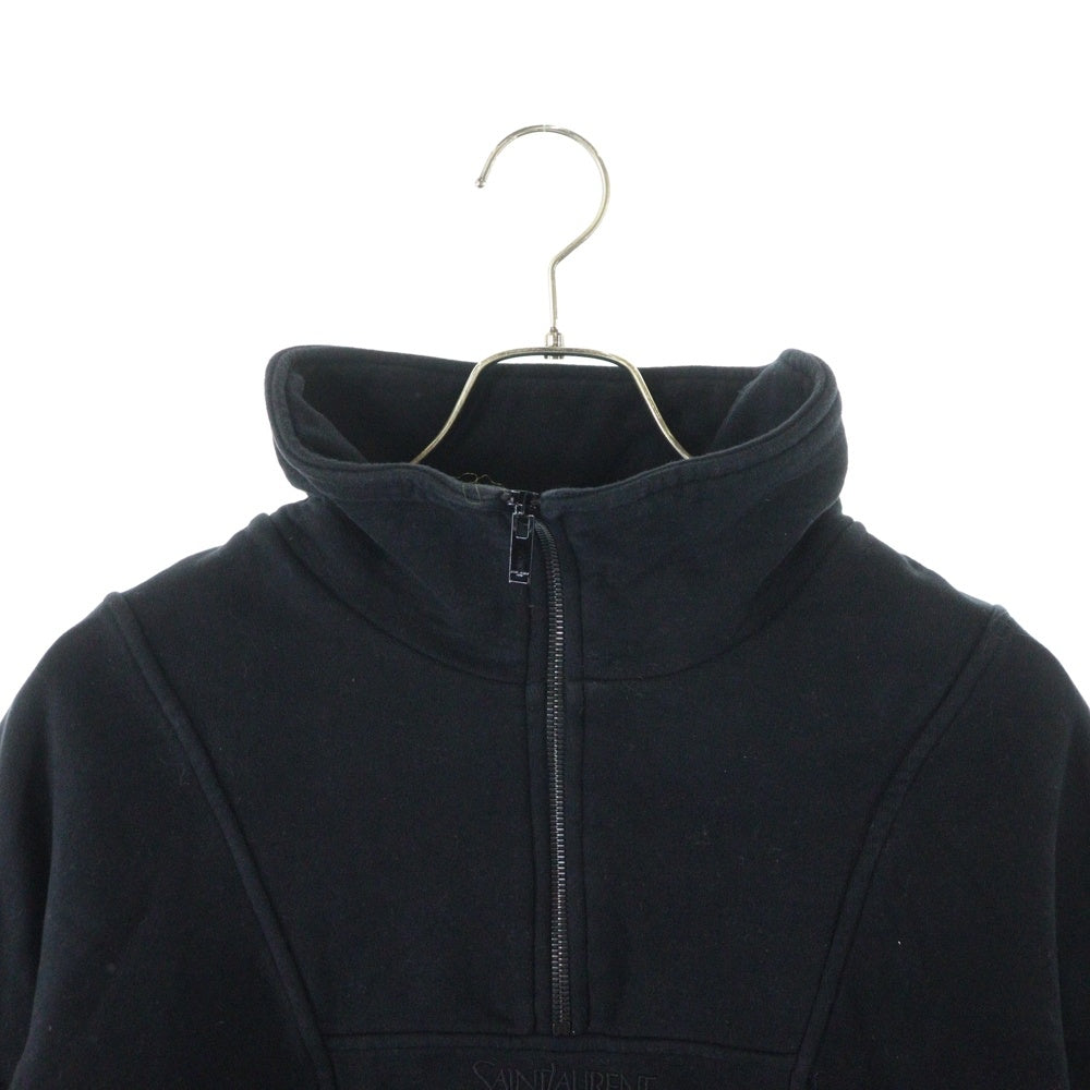 SAINT LAURENT PARIS(サンローランパリ) ロゴ刺繍 ハーフジップ スウェットシャツ トレーナー YP53 2023 00488 ブラック