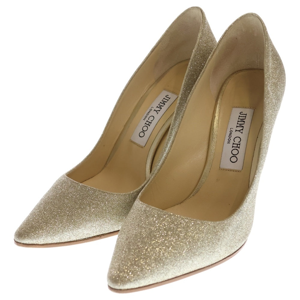 JIMMY CHOO(ジミーチュウ) シャンパンコースグリッター ヒールパンプス ROMY 100 ゴールド