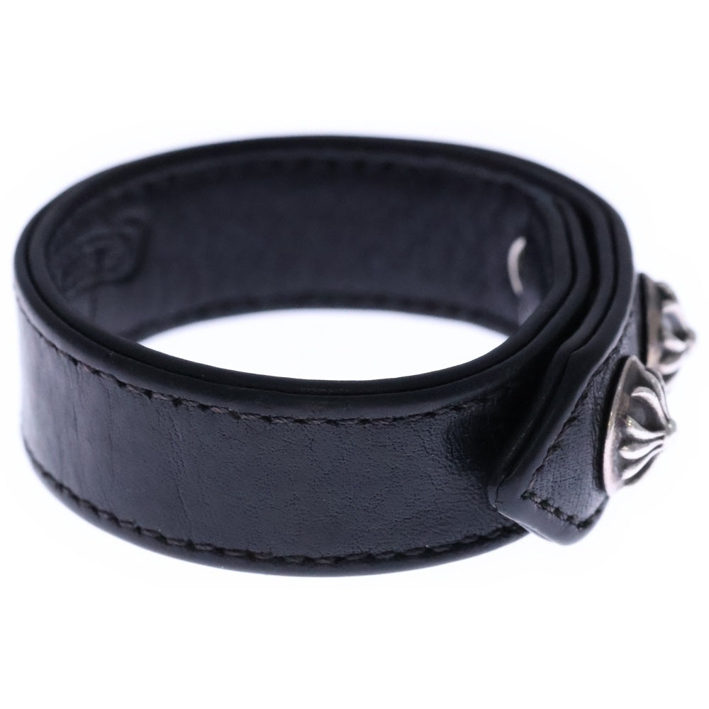 CHROME HEARTS(クロムハーツ) 3BTN 2SNP クロスボール 3ボタン2スナップ レザーブレスレット ブラック/シルバー BCA123