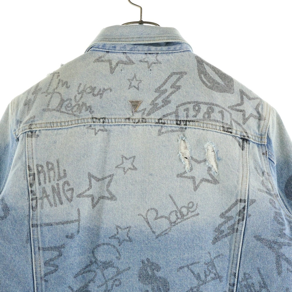 GUESS(ゲス) OVERSIZED DENIM JACKET インクデザイン Gジャン ダメージ加工 デニム ボアライナー M W94N74D3TZ0