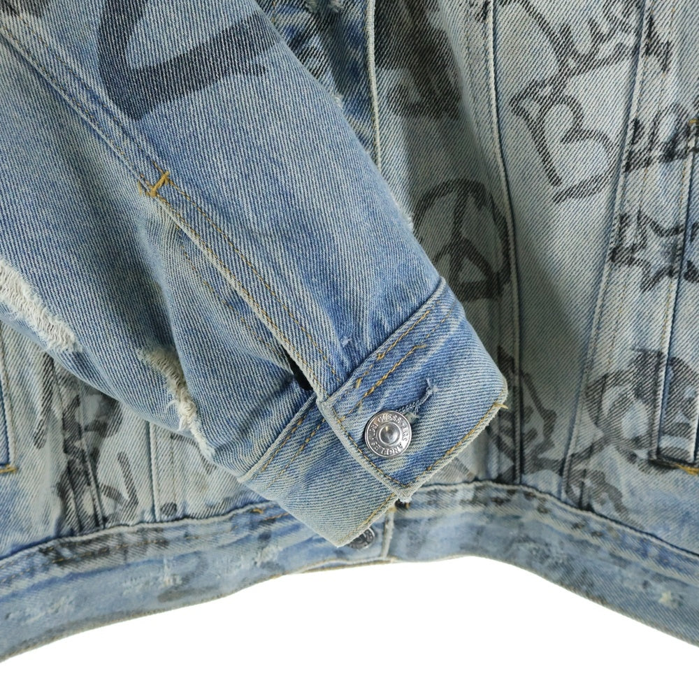 GUESS(ゲス) OVERSIZED DENIM JACKET インクデザイン Gジャン ダメージ加工 デニム ボアライナー M W94N74D3TZ0